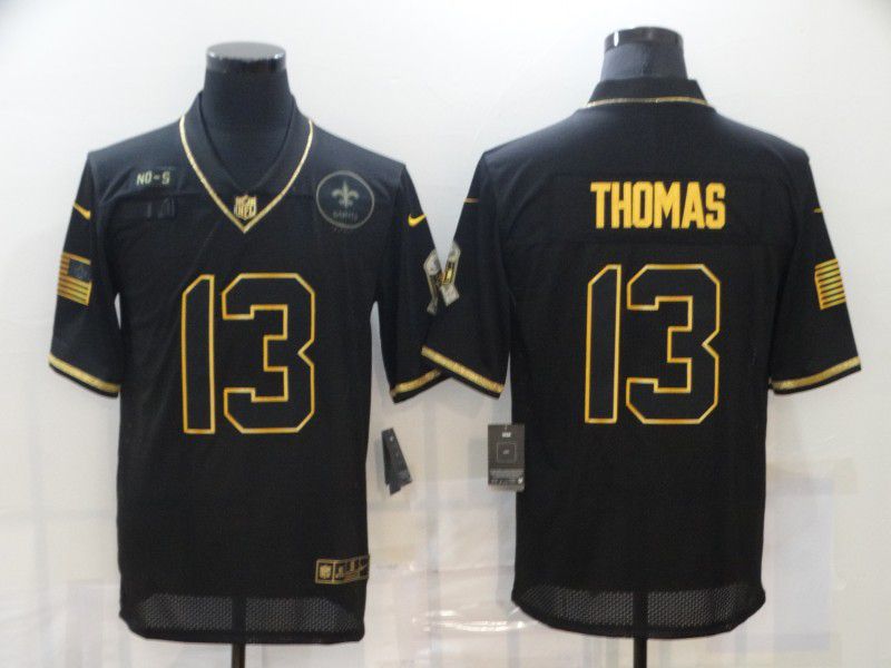 Men New Orleans Saints 13 Thomas Black Retro Gold Lettering 2020 Nike NFL Jersey
